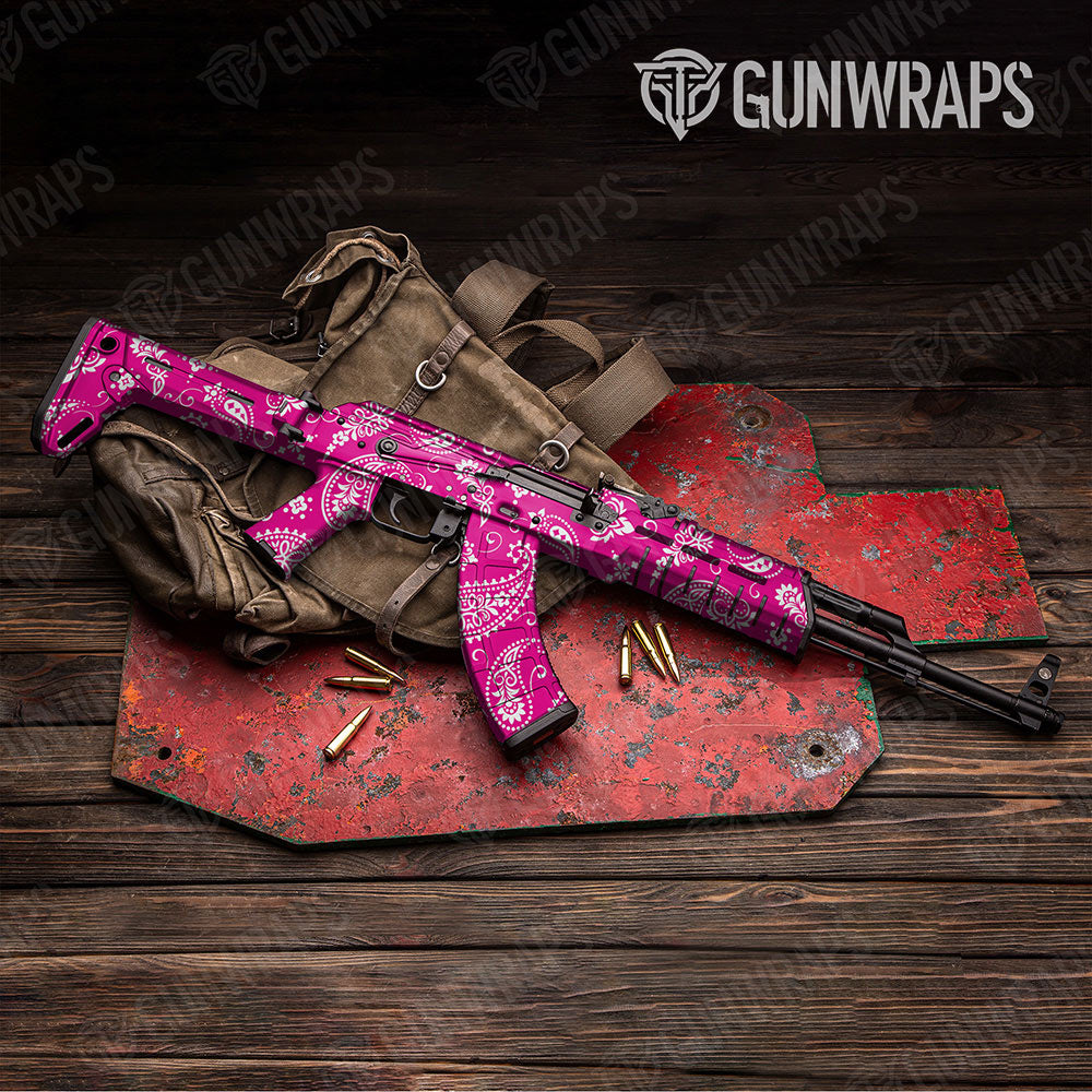 Bandana Magenta And White Gun Skin Vinyl Wrap