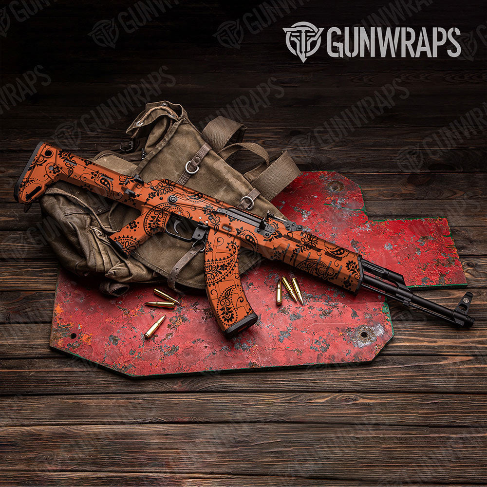 Bandana Orange And Black Gun Skin Vinyl Wrap
