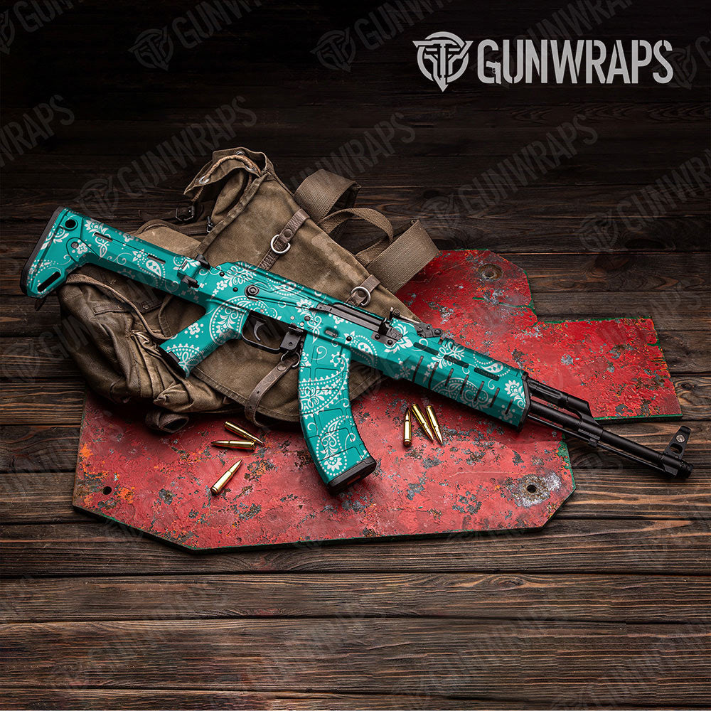 Bandana Tiffany Blue And White Gun Skin Vinyl Wrap