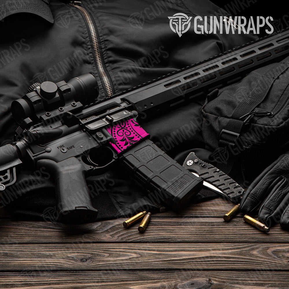 AR-15 Mag Well Bandana Magenta And Black Gun Skin Vinyl Wrap