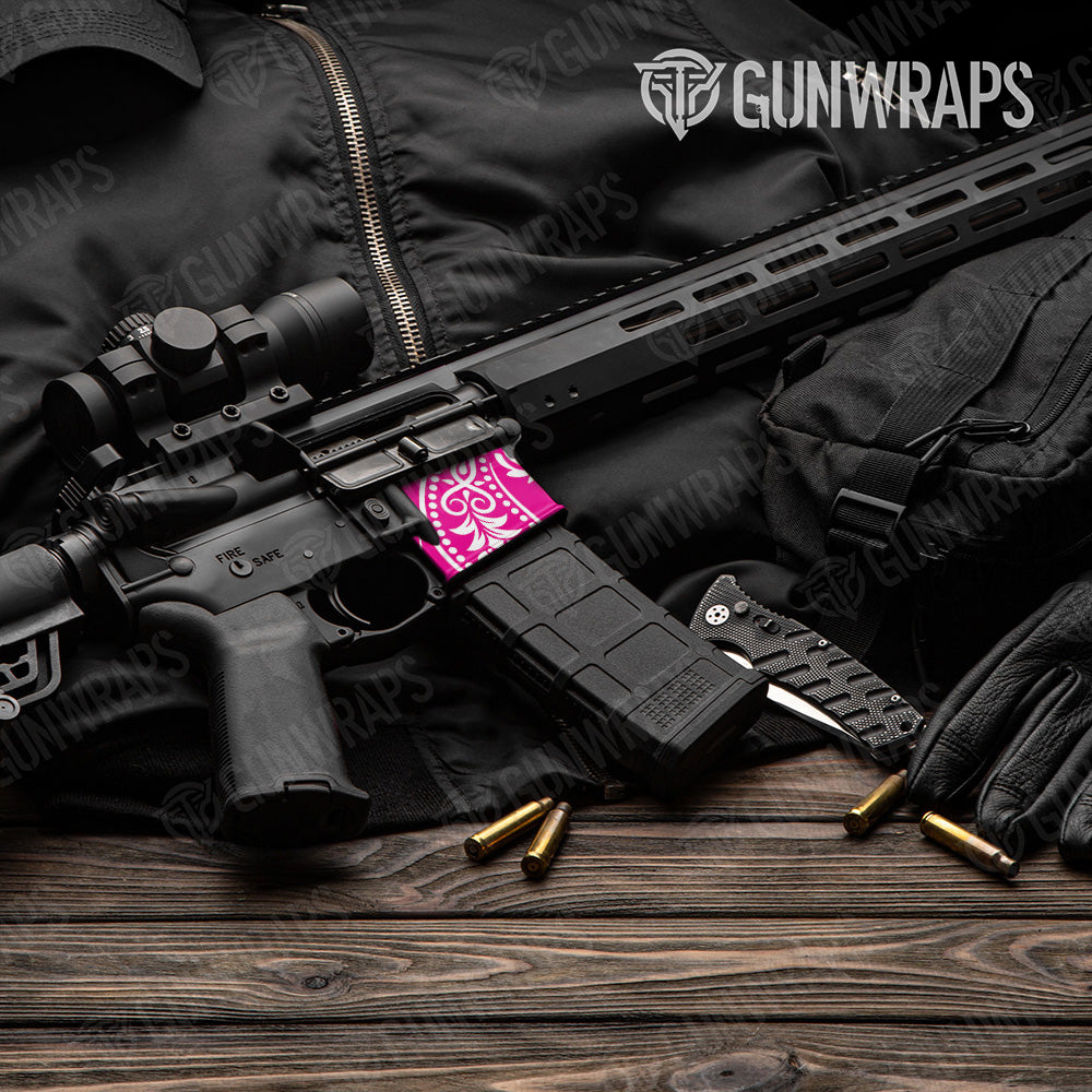 AR-15 Mag Well Bandana Magenta And White Gun Skin Vinyl Wrap