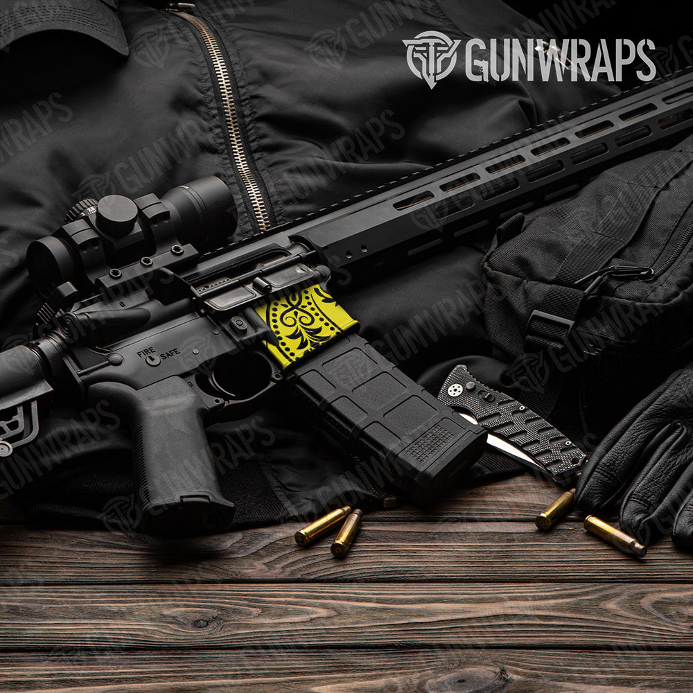 AR-15 Mag Well Bandana Yellow And Black Gun Skin Vinyl Wrap