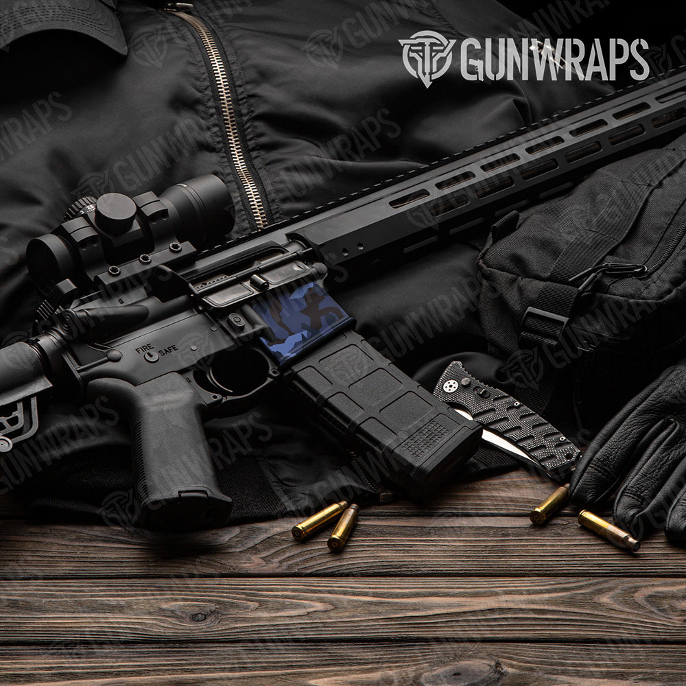 AR-15 Mag Well Erratic Blue Midnight Gun Skin Vinyl Wrap