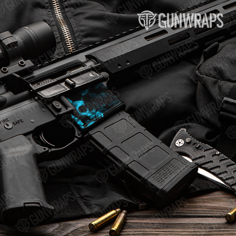 AR-15 Mag Well Skull Cyan Gun Skin Vinyl Wrap