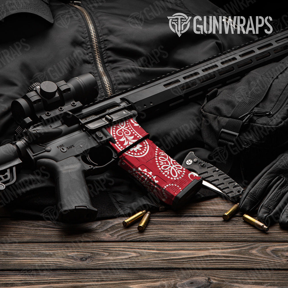 AR-15 Mag & Mag Well Bandana Red And White Gun Skin Vinyl Wrap