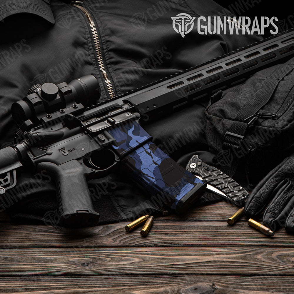 AR-15 Mag & Mag Well Ragged Blue Midnight Gun Skin Vinyl Wrap