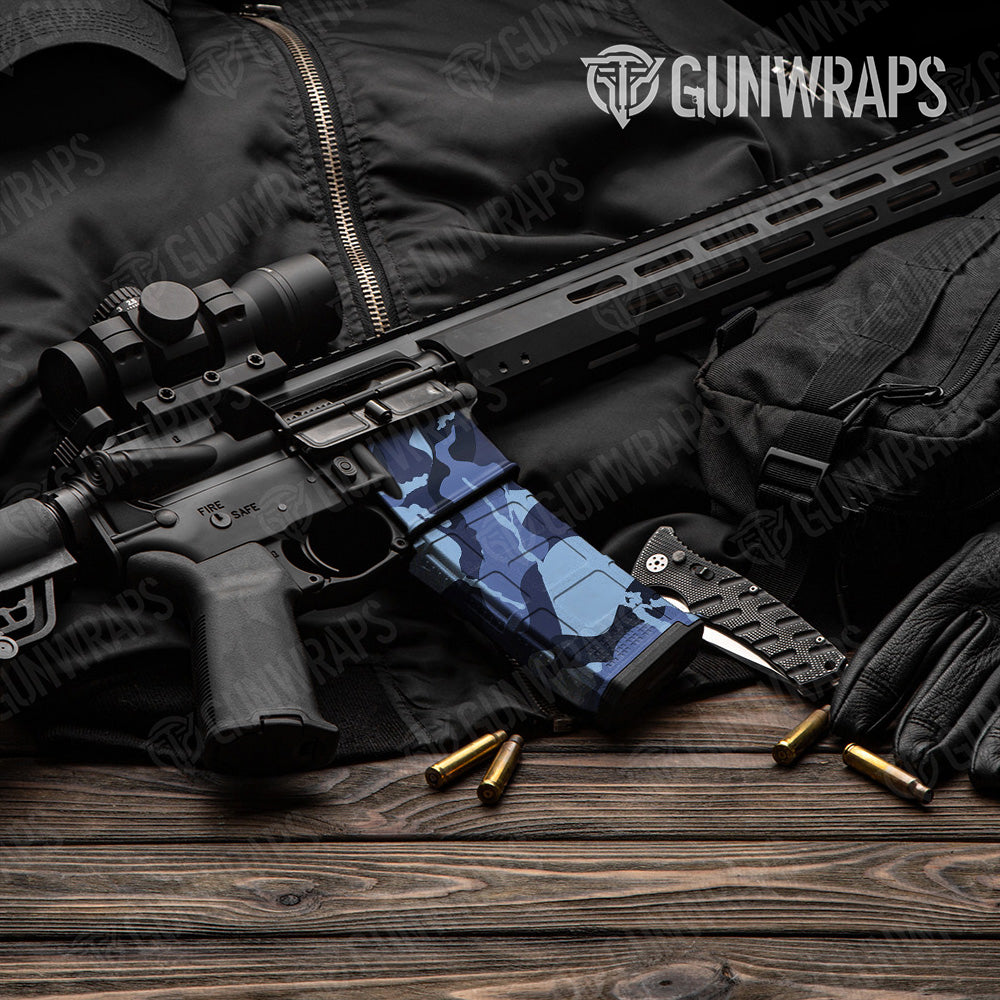 AR-15 Mag & Mag Well Ragged Blue Urban Night Gun Skin Vinyl Wrap