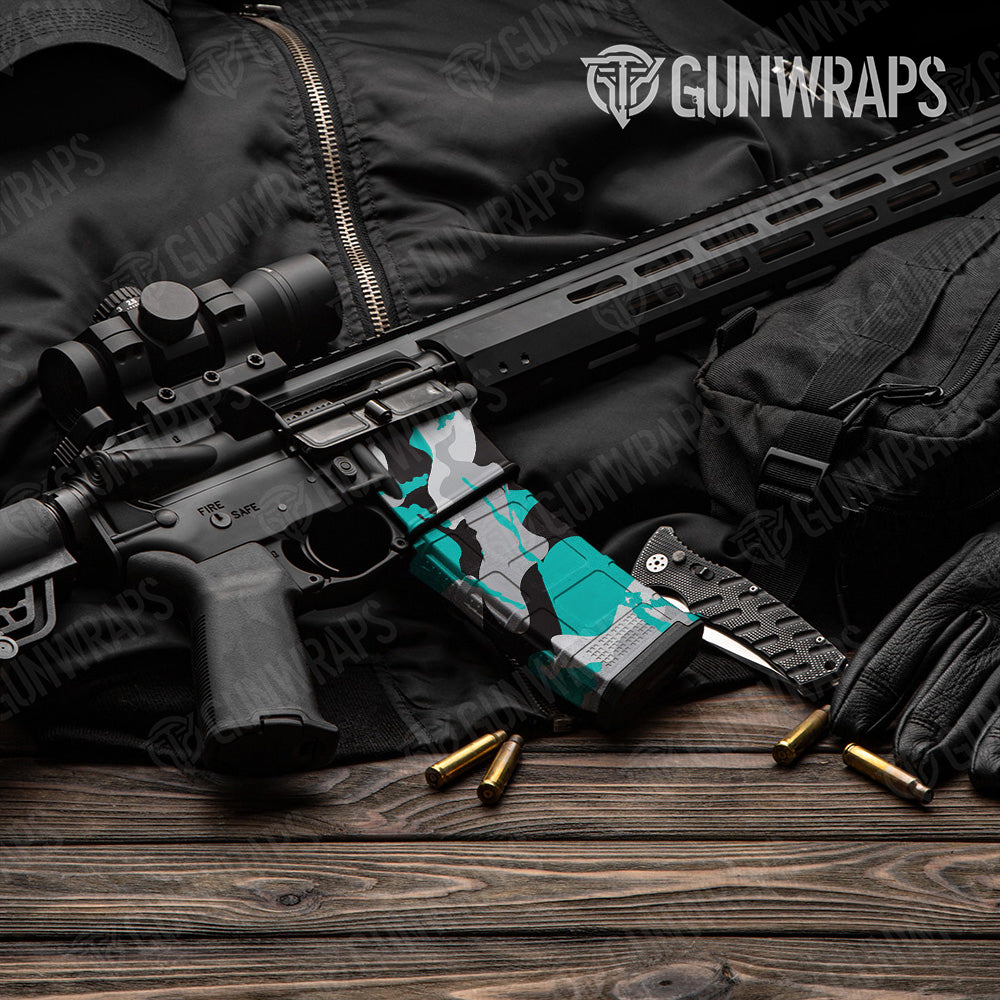 AR-15 Mag & Mag Well Ragged Tiffany Blue Tiger Gun Skin Vinyl Wrap