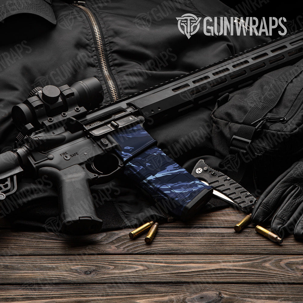 AR-15 Mag & Mag Well Vietnam Tiger Stripe Blue Urban Night Gun Skin Vinyl Wrap
