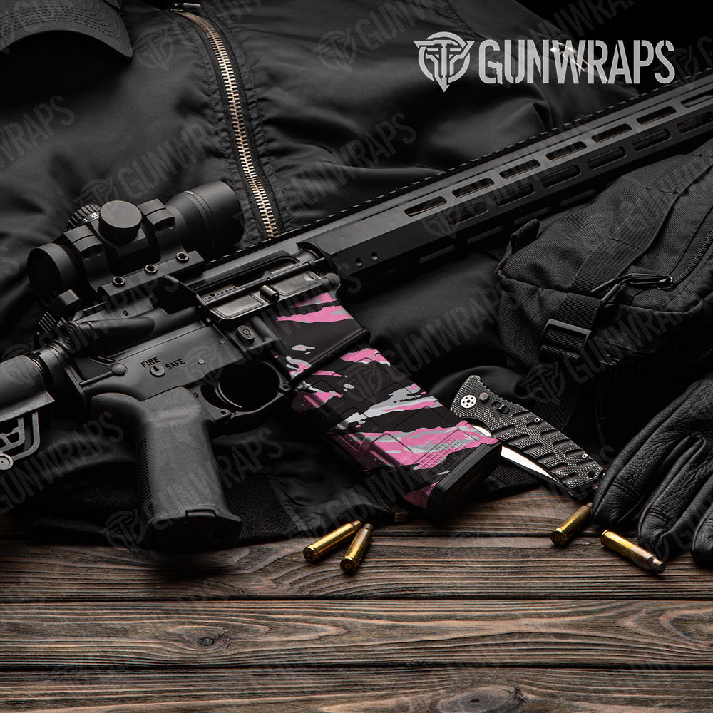 AR-15 Mag & Mag Well Vietnam Tiger Stripe Pink Tiger Gun Skin Vinyl Wrap