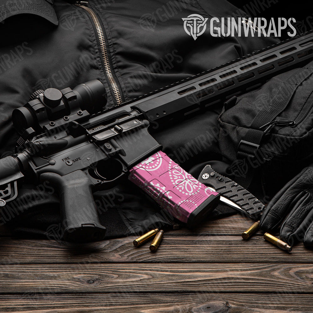 AR-15 Mag Bandana Pink And White Gun Skin Vinyl Wrap