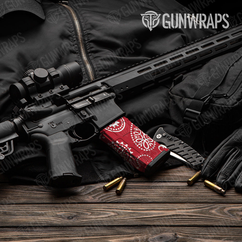AR-15 Mag Bandana Red And White Gun Skin Vinyl Wrap
