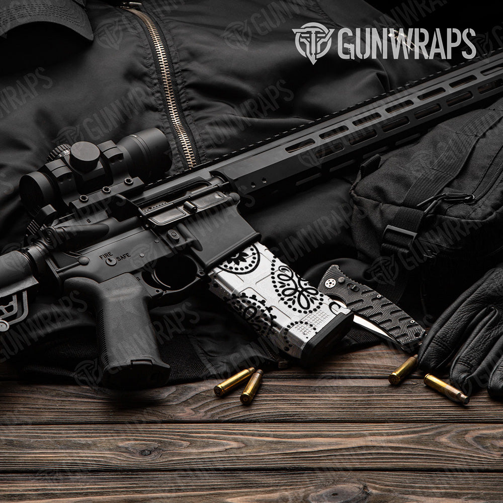 AR-15 Mag Bandana White And Black Gun Skin Vinyl Wrap