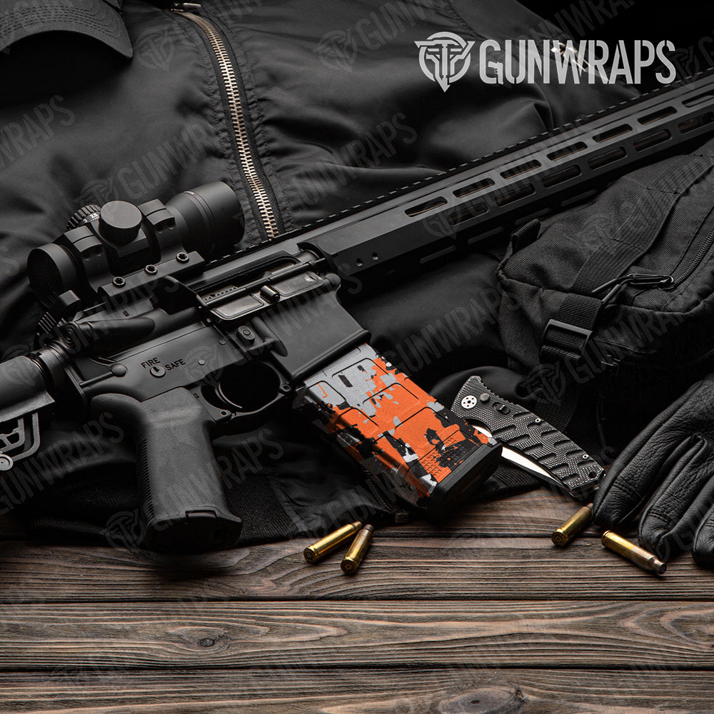 AR-15 Mag Broken Plaid Orange Tiger Gun Skin Vinyl Wrap