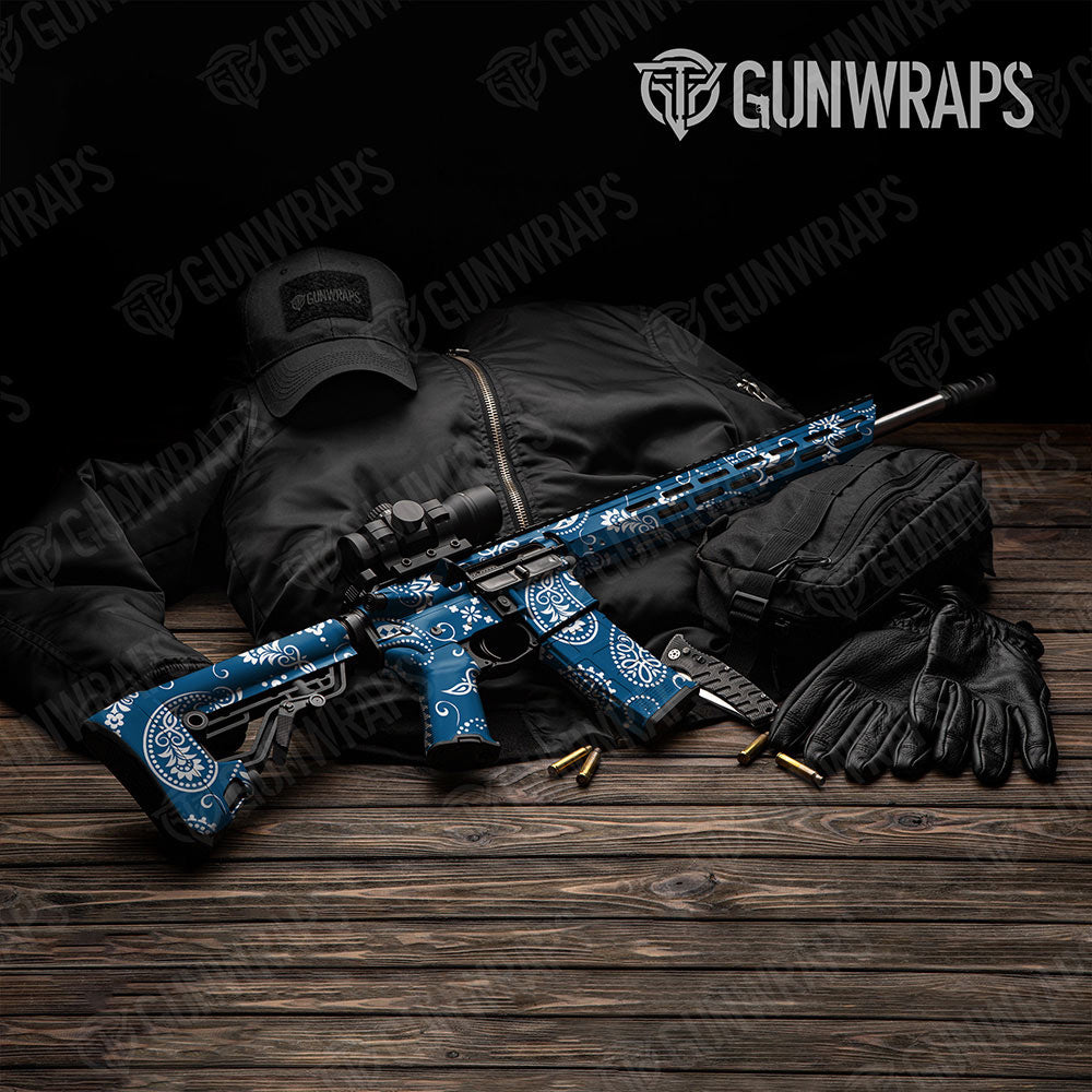 Bandana Blue And White Gun Skin Vinyl Wrap