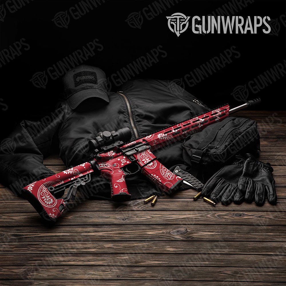 Bandana Red And White Gun Skin Vinyl Wrap