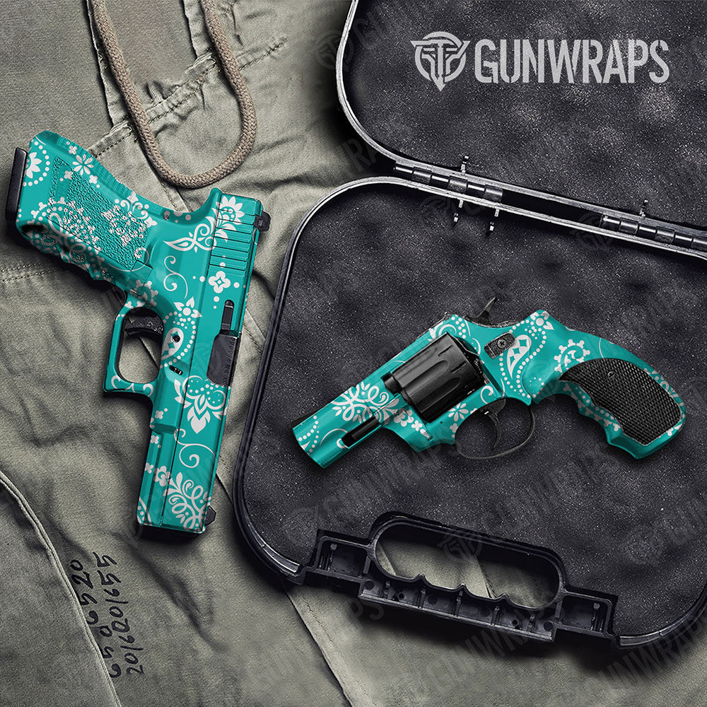 Bandana Tiffany Blue And White Gun Skin Vinyl Wrap