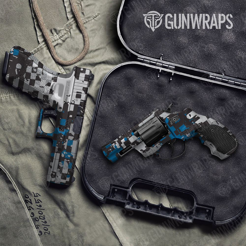 Broken Plaid Blue Tiger Gun Skin Vinyl Wrap