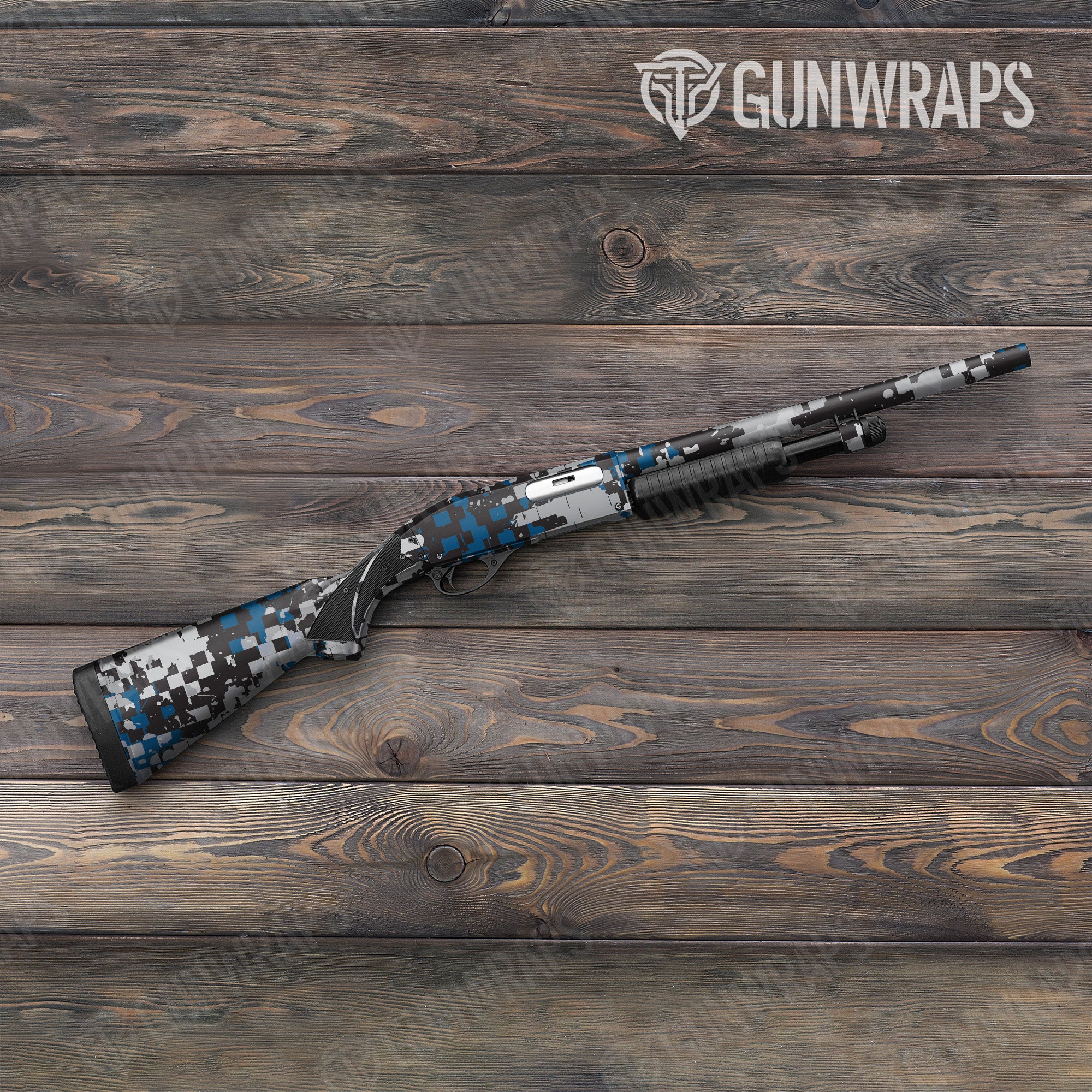 Broken Plaid Blue Tiger Gun Skin Vinyl Wrap