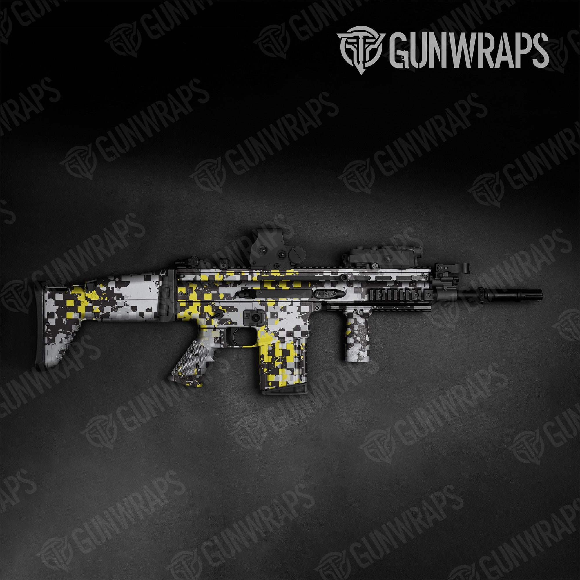 Broken Plaid Yellow Tiger Gun Skin Vinyl Wrap