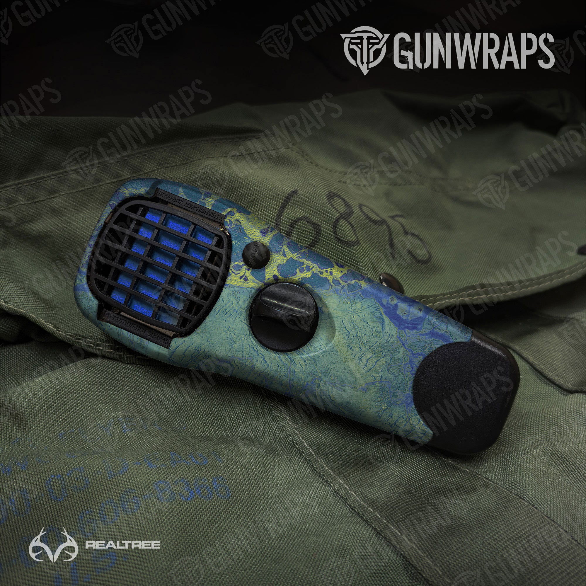 Realtree WAV3 Blue Yellow Gun Skin Vinyl Wrap