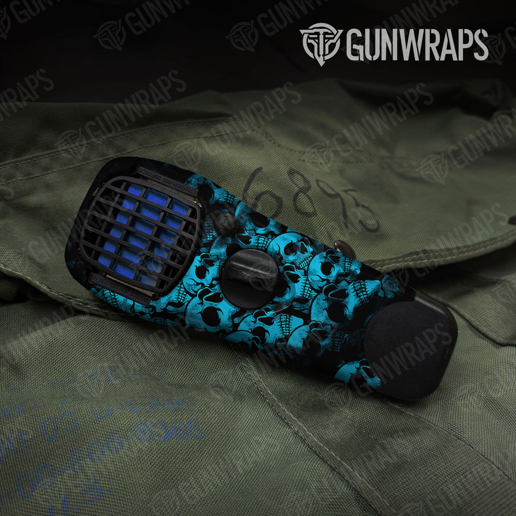 Skull Cyan Gun Skin Vinyl Wrap