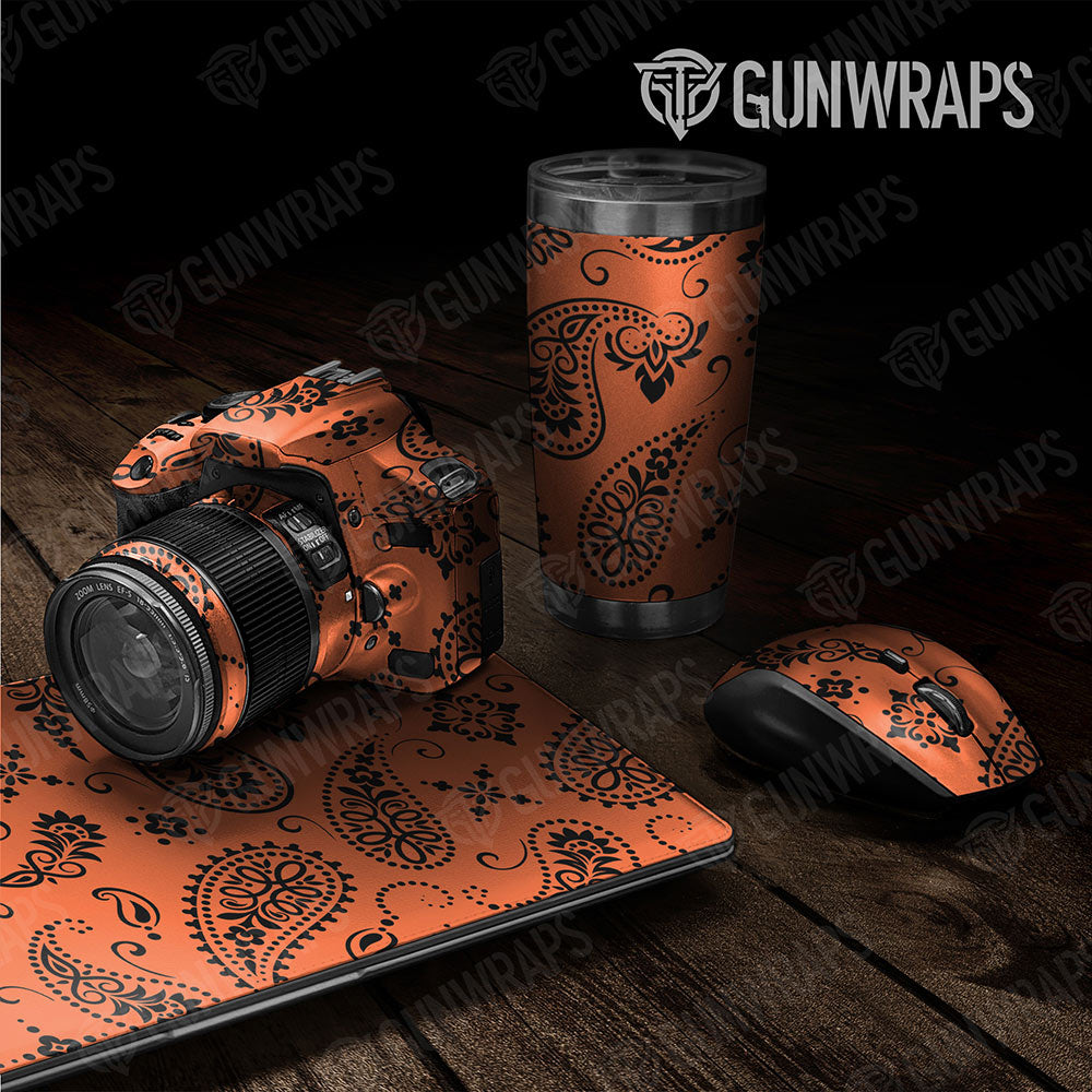 Universal Sheet Bandana Gear Skin Vinyl Wrap Bandana Orange And Black Gear Skin Vinyl Wrap
