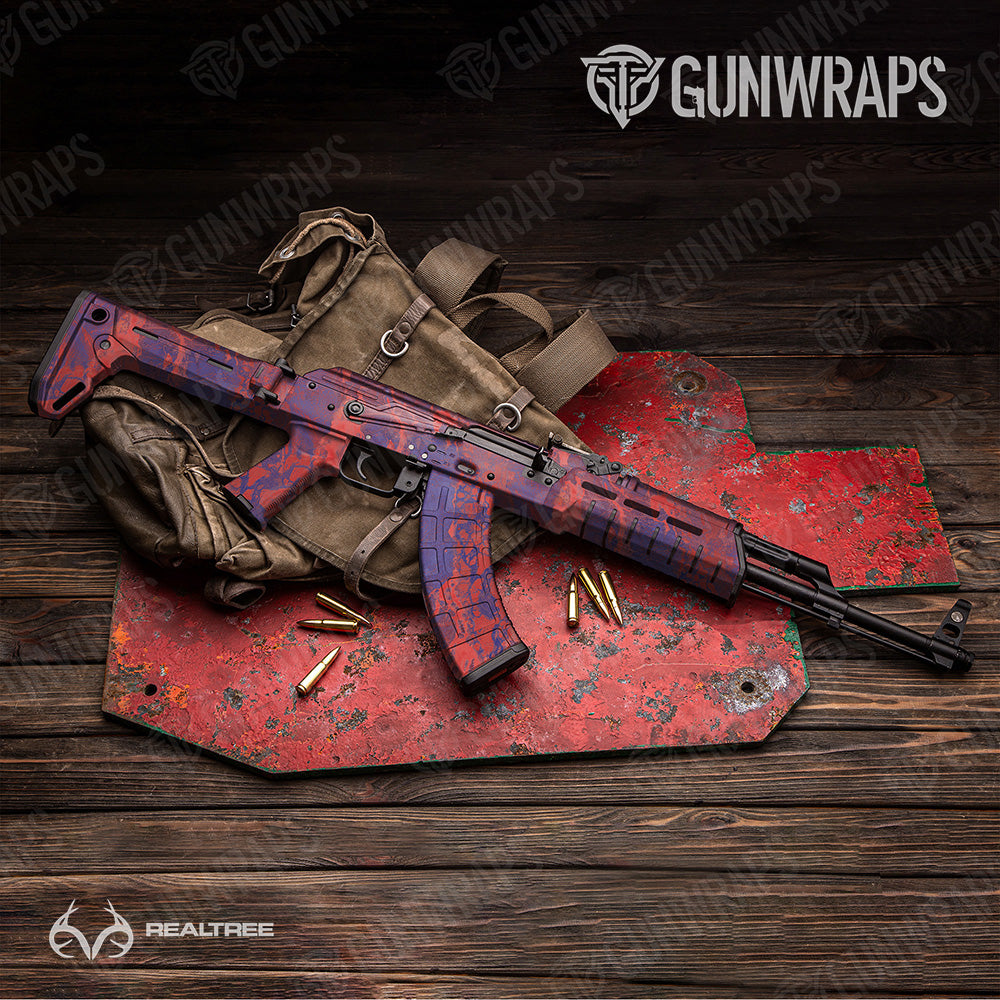 AK 47 Realtree WAV3 Red Blue Camo Gun Skin Vinyl Wrap