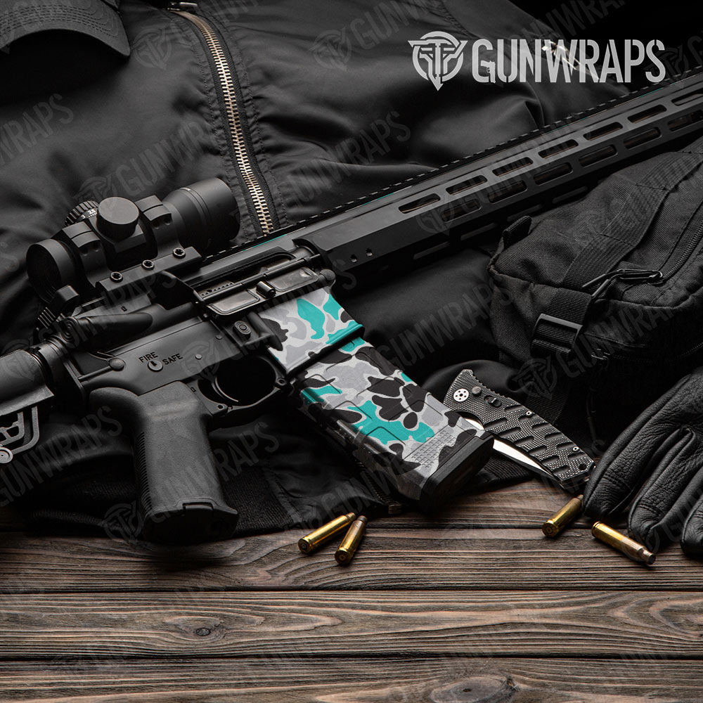 Old School Duck Tiffany Blue Tiger AR-15 Mag & Mag Well Gun Skin Vinyl Wrap