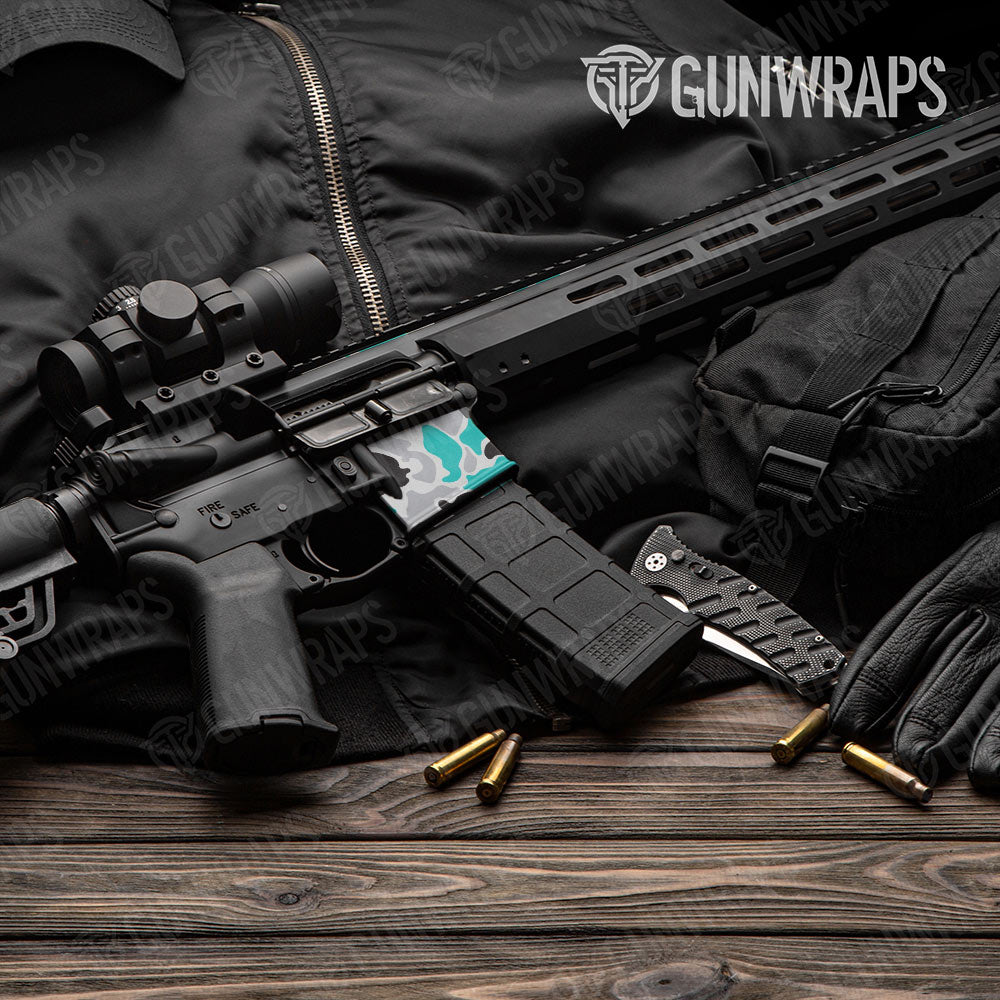 Old School Duck Tiffany Blue Tiger AR-15 Mag Well Gun Skin Vinyl Wrap