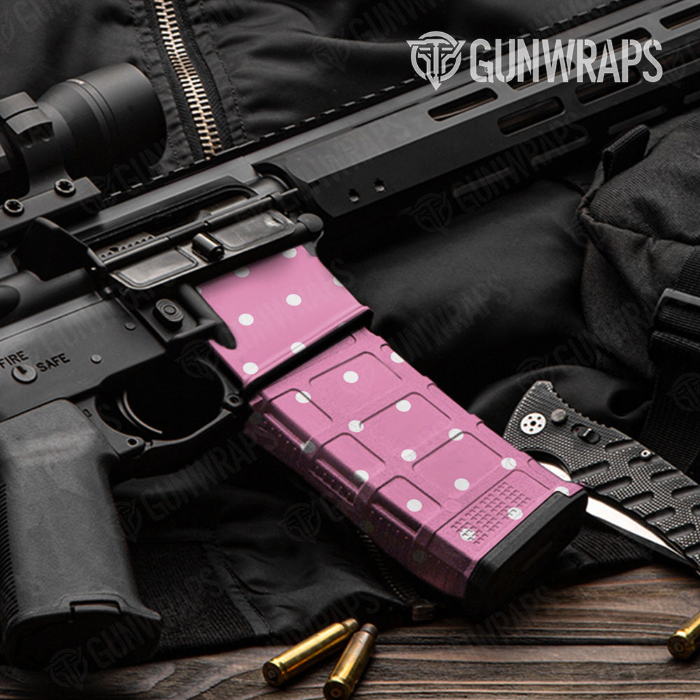 AR 15 Mag & Mag Well Dotted Pink Gun Skin Pattern