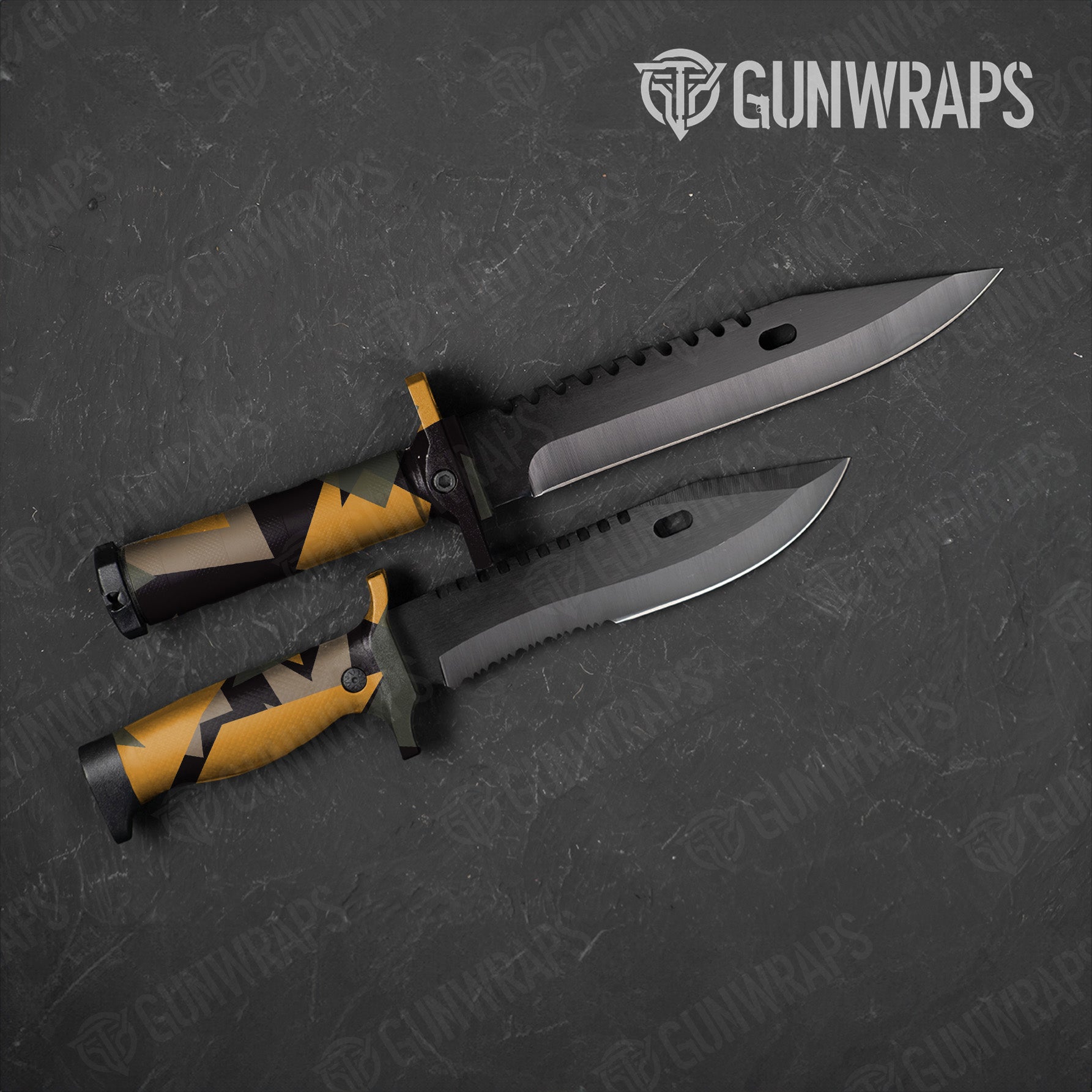 Shattered Militant Yellow Camo Knife Gear Skin Vinyl Wrap
