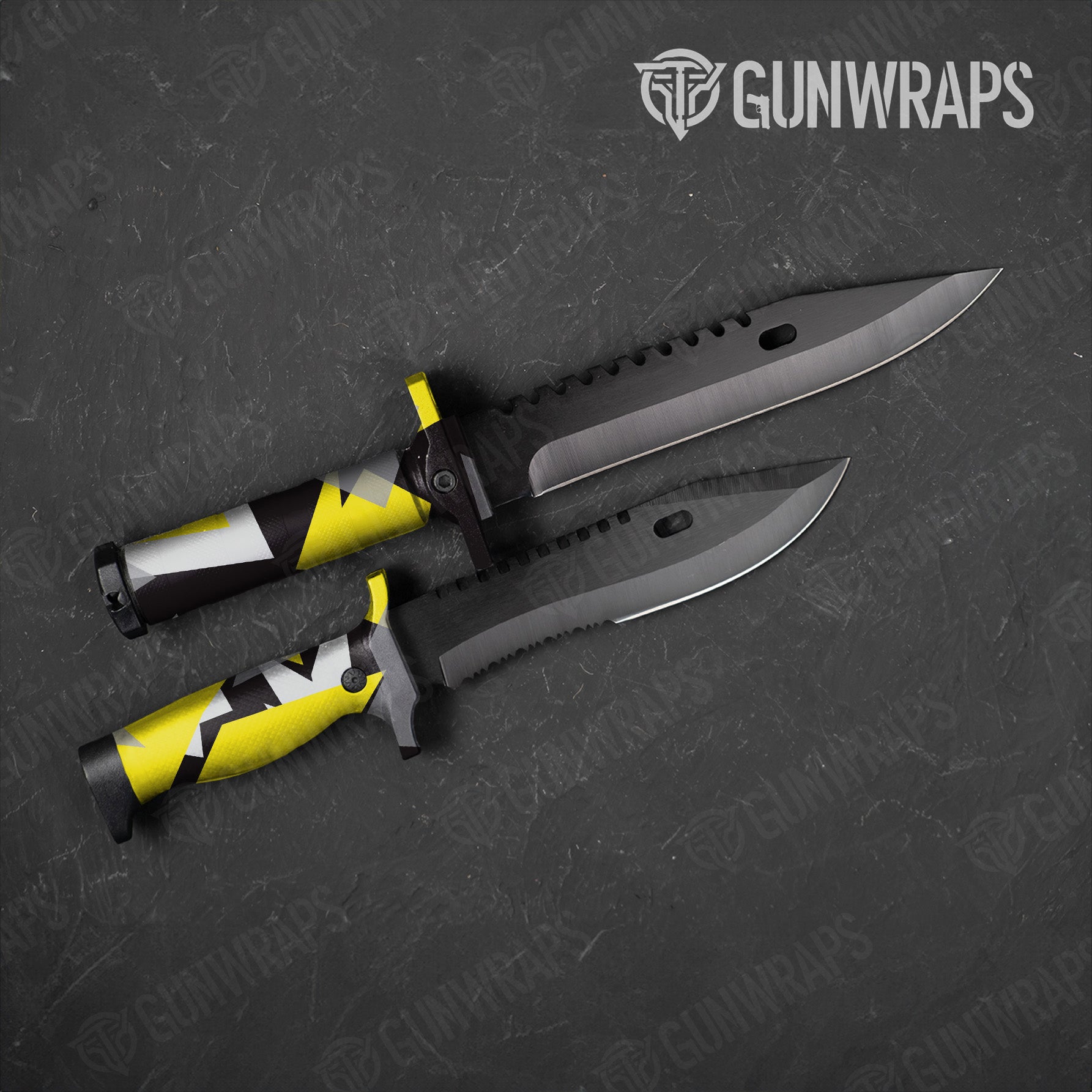 Shattered Yellow Tiger Camo Knife Gear Skin Vinyl Wrap
