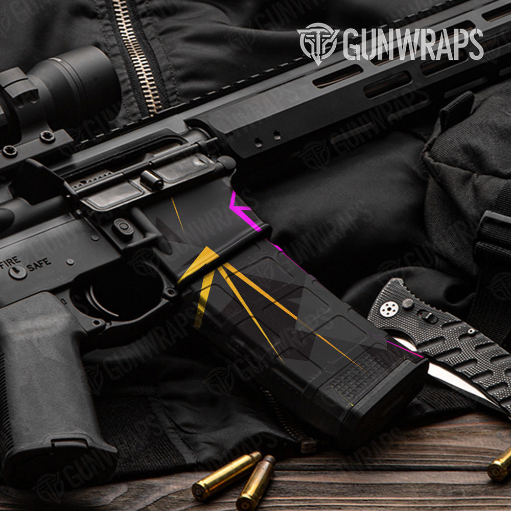 AR 15 Mag & Mag Well Shattered Laser Elite Black Heat Gun Skin Pattern