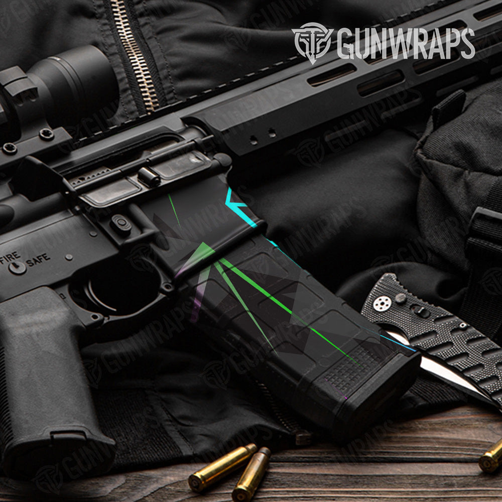 AR 15 Mag & Mag Well Shattered Laser Elite Black Retro Gun Skin Pattern