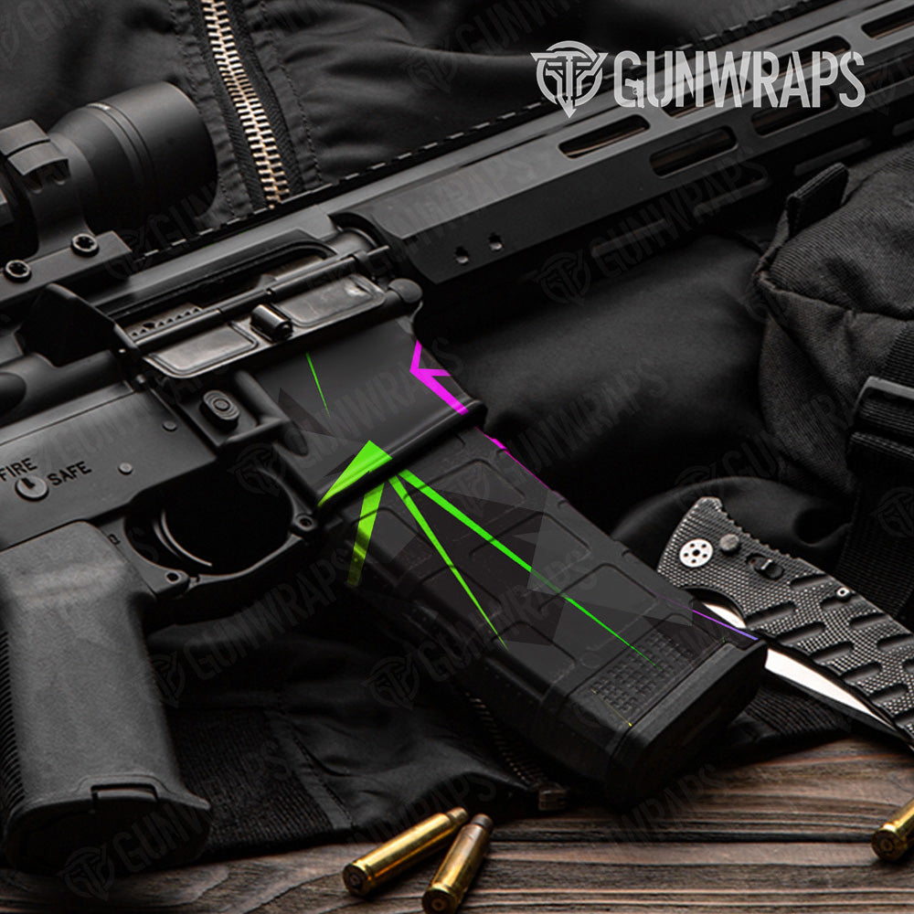 AR 15 Mag & Mag Well Shattered Laser Elite Black Volume Gun Skin Pattern