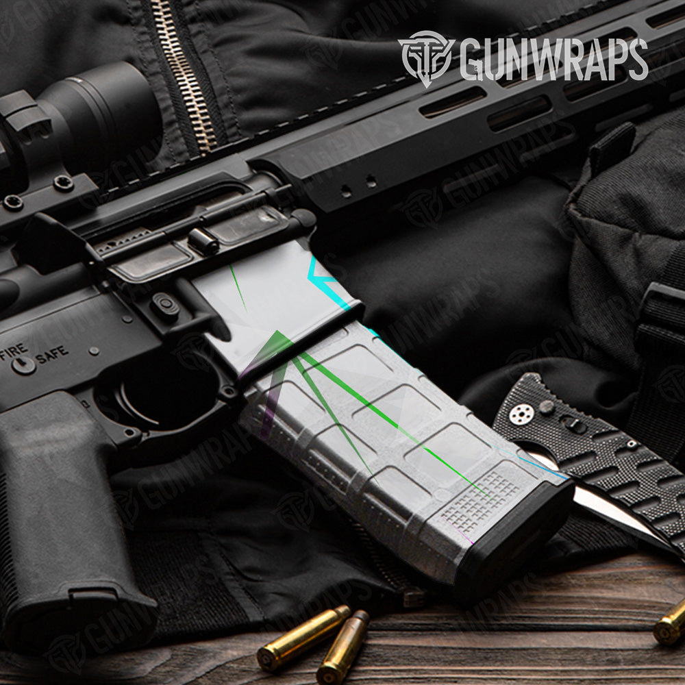 AR 15 Mag & Mag Well Shattered Laser Elite White Retro Gun Skin Pattern