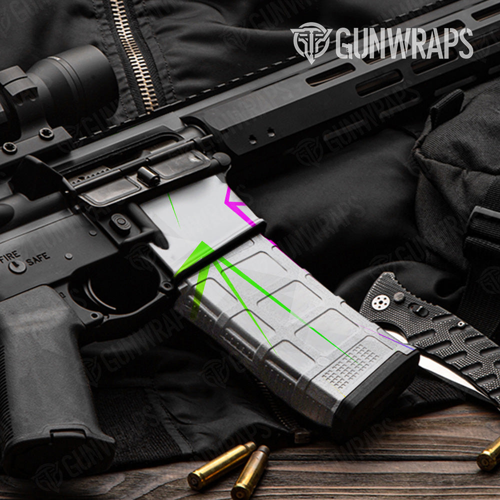 AR 15 Mag & Mag Well Shattered Laser Elite White Volume Gun Skin Pattern