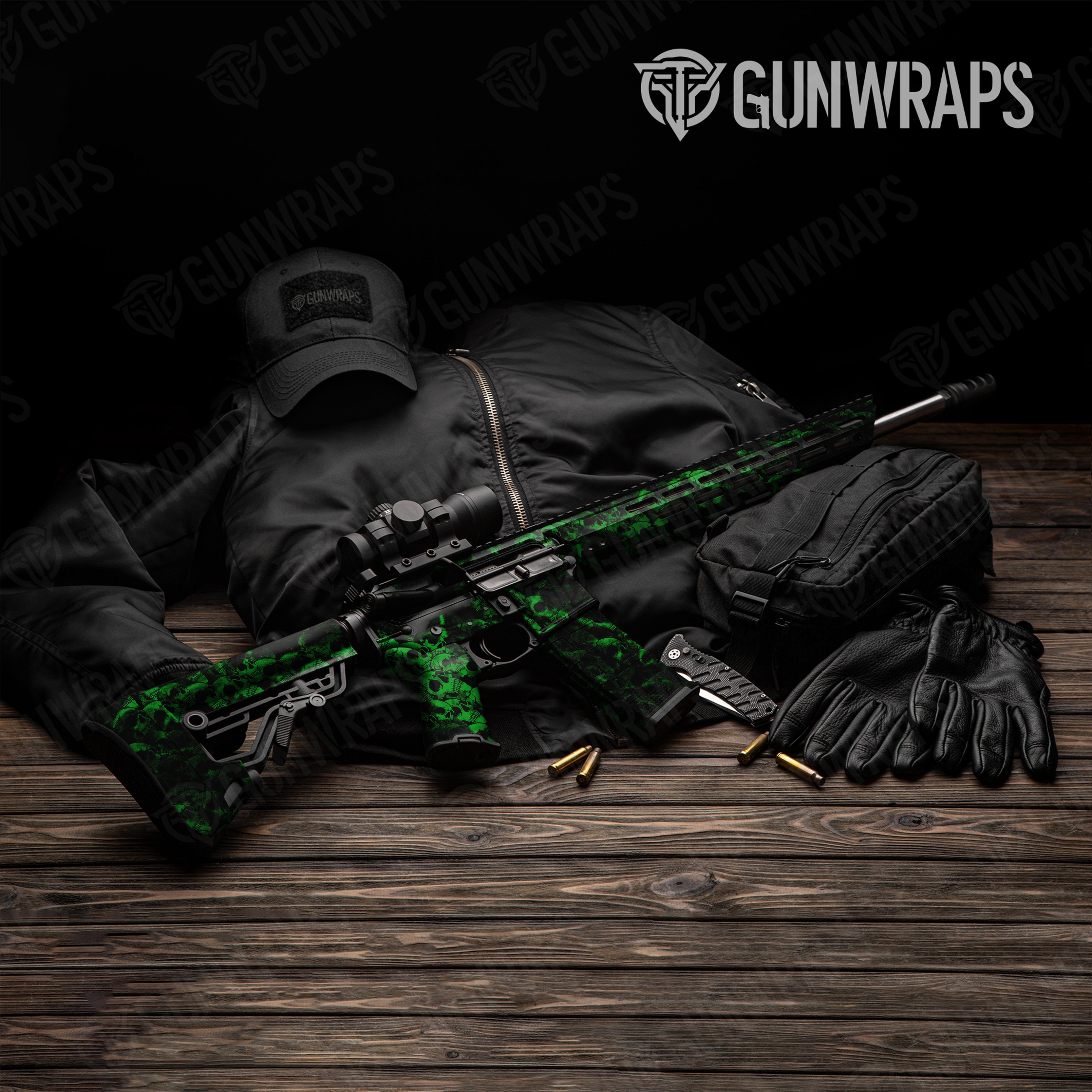 AR 15 Skull Green Gun Skin Vinyl Wrap