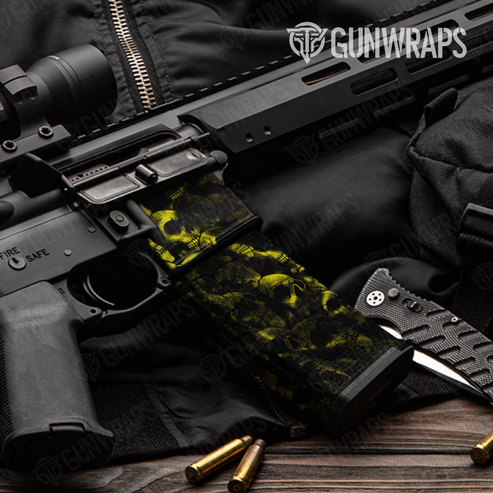 AR 15 Mag & Mag Well Skull Yellow Gun Skin Pattern