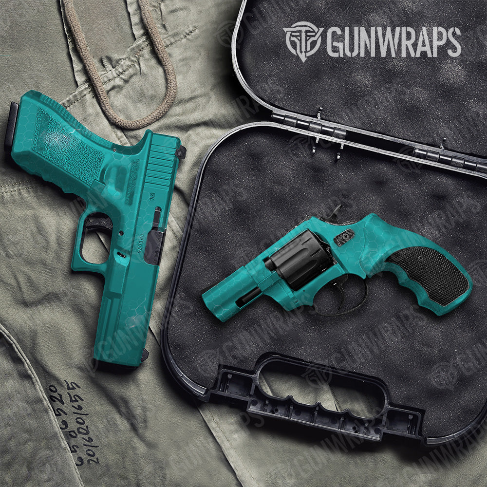 Pistol & Revolver Hex Electric Tiffany Blue Gun Skin Vinyl Wrap