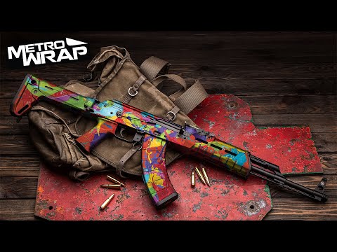 AK 47 Paint Splatter Yellow Gun Skin Vinyl Wrap