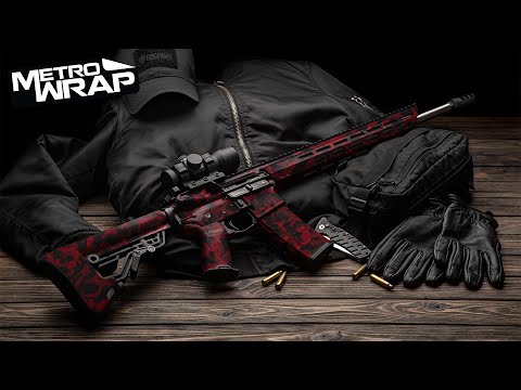 AR 15 Erratic Vampire Red Camo Gun Skin Vinyl Wrap