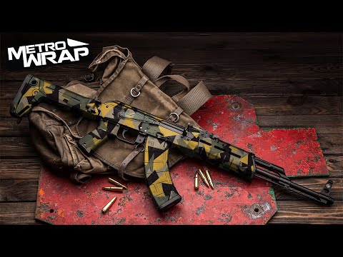 AK 47 Shattered Militant Yellow Camo Gun Skin Vinyl Wrap