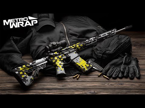 AR 15 Broken Plaid Yellow Camo Gun Skin Vinyl Wrap