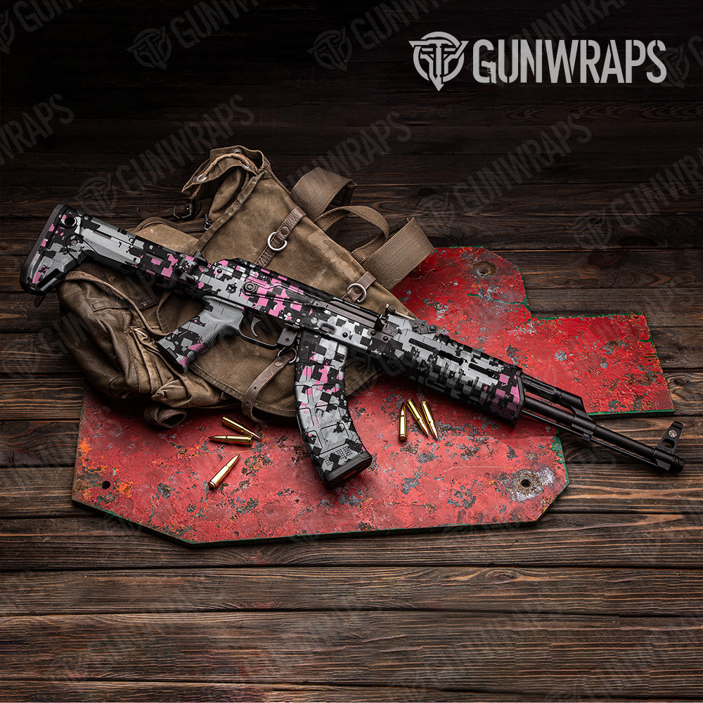 Broken Plaid Pink Camo AK 47 Gun Skin Vinyl Wrap