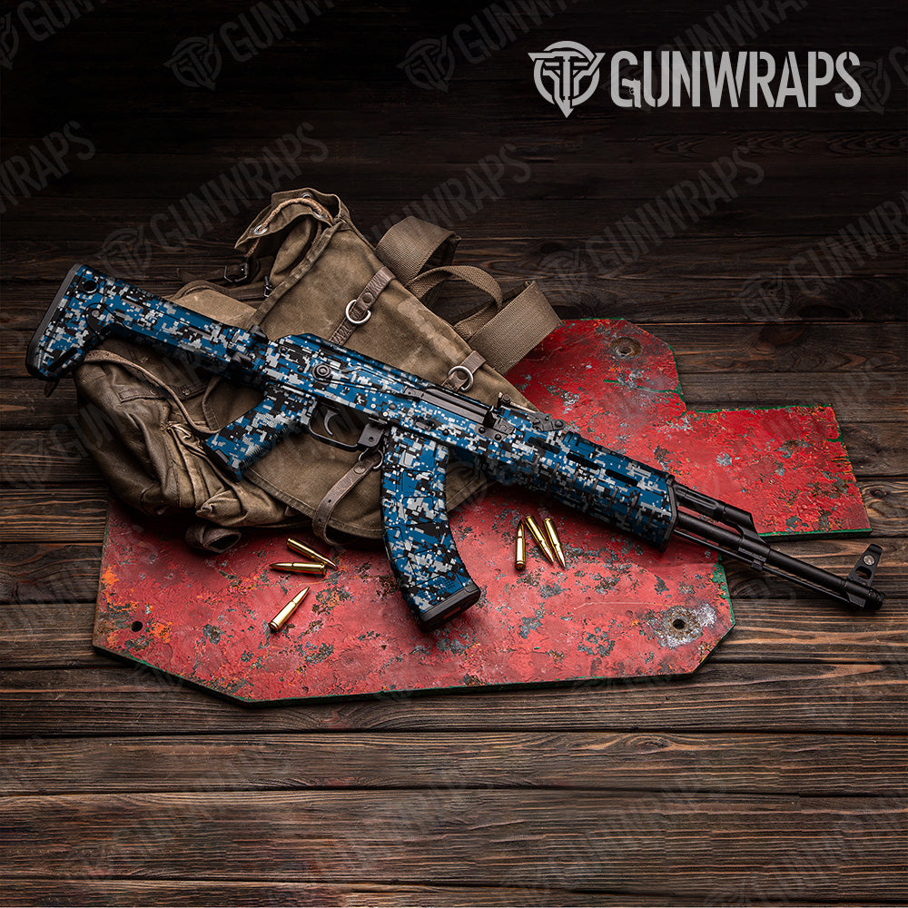 Digital Blue Tiger Camo AK 47 Gun Skin Vinyl Wrap