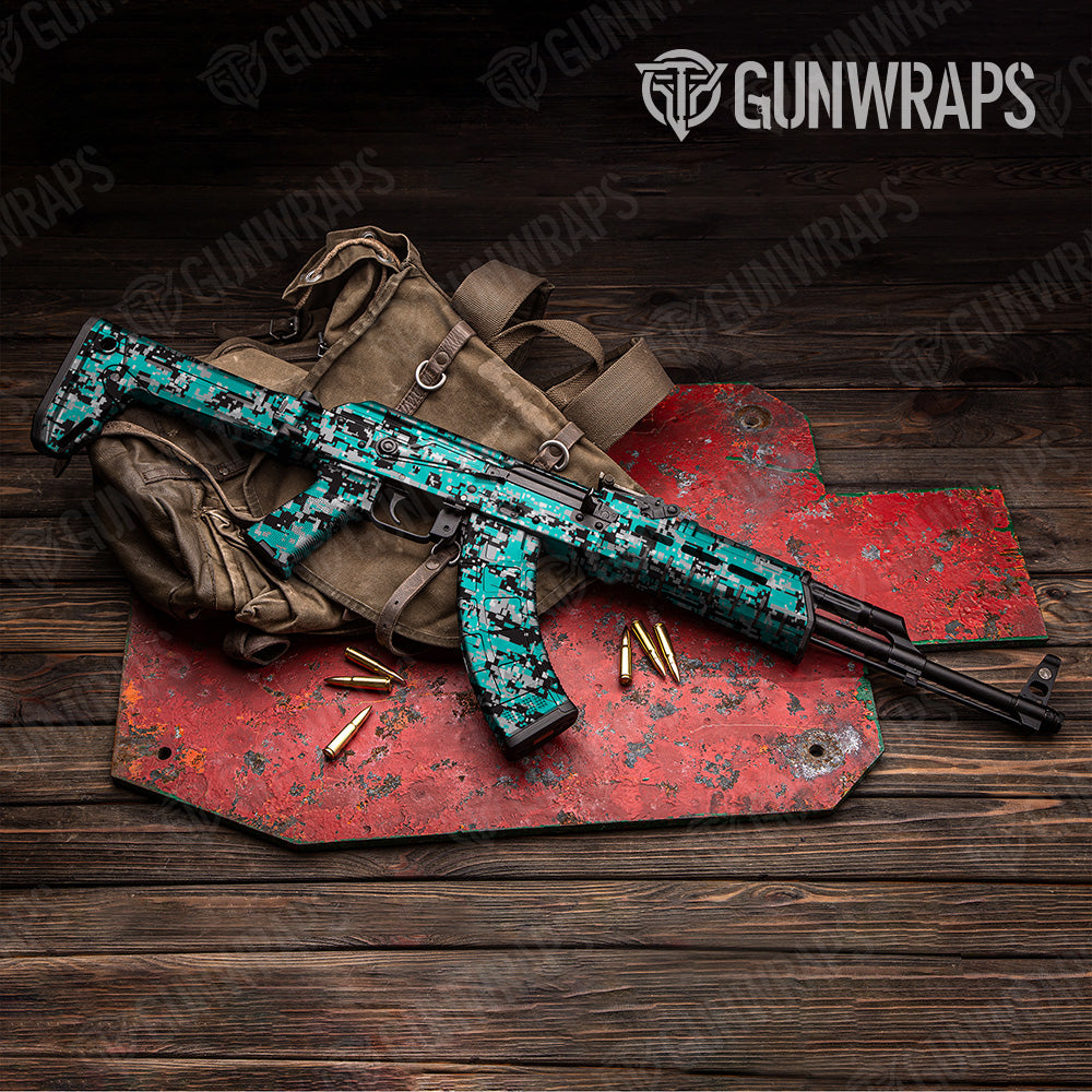 Digital Tiffany Blue Tiger Camo AK 47 Gun Skin Vinyl Wrap