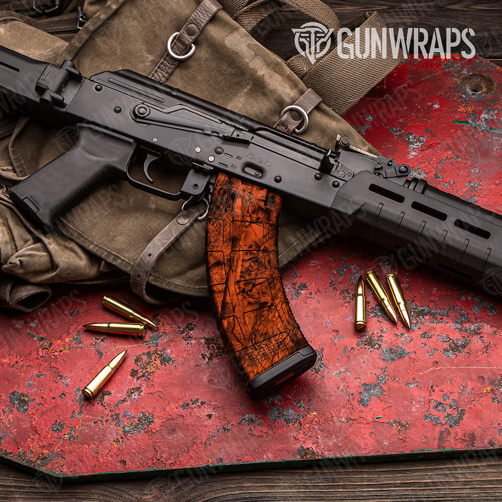 Nature Orange Forest Camo AK 47 Mag Gun Skin Vinyl Wrap