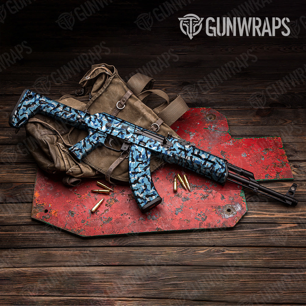 Ragged Baby Blue Camo AK 47 Gun Skin Vinyl Wrap